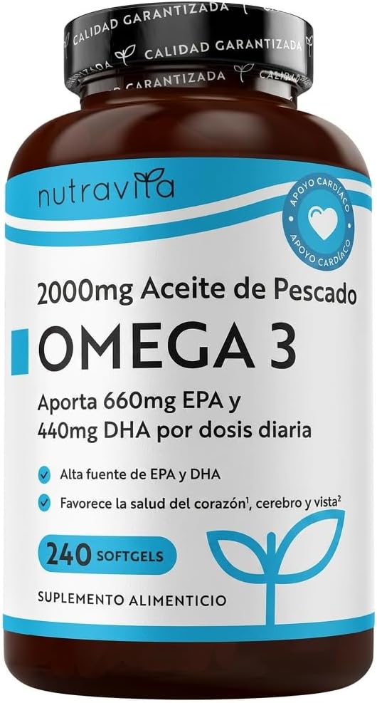 Frasco de Nutravita Omega-3 2000 mg, aceite de pescado
