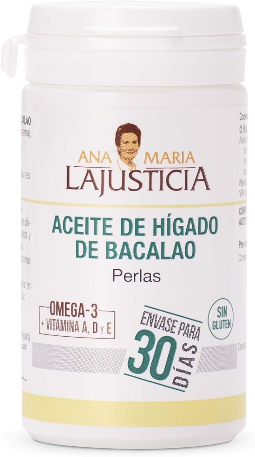 Frasco de Ana María Lajusticia óleo de fígado de bacalhau