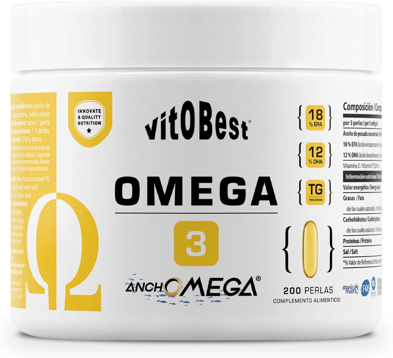 Frasco de Vitobest Omega-3 AnchOmega de aceite de pescado